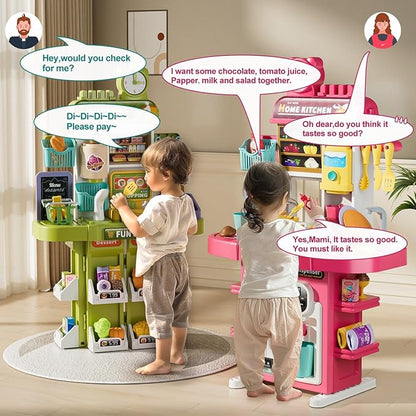 Toy Kitchen Sets for Toddlers 3-8 Kids Playset with Pretend Play Accessories Children's Kitchen Set for Boys and Girls Toddler Kitchen Toy Set for Imaginative Cooking Fun (Kitchen Pink)