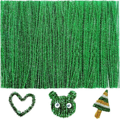 200pcs Pipe Cleaners, Pipe Cleaners for Crafts, Craft Supplies Chenille Stems for Art&Craft Christmas DIY Projects(12inch*6mm,Green Glitter)