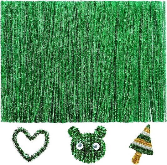 200pcs Pipe Cleaners, Pipe Cleaners for Crafts, Craft Supplies Chenille Stems for Art&Craft Christmas DIY Projects(12inch*6mm,Green Glitter)