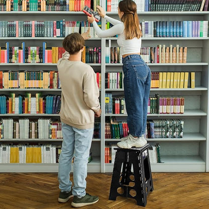 Delxo 17.5 Inch Folding Step Stool, Heavy Duty Foldable Stool for Adults,Premium Portable Collapsible Plastic Step Stool,Non Slip Folding Stools for Kitchen Bathroom Bedroom Up to 400LBS,(Black 1PC)