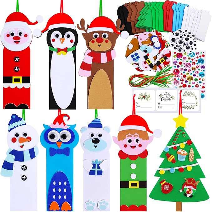 Winlyn 24 Sets Christmas Craft Kits Winter Crafts DIY Christmas Ornaments Art Sets Snowman Reindeer Pine Tree Owl Penguin Christmas Foam Stickers Arts and Crafts for Kids Holiday Classroom Activities