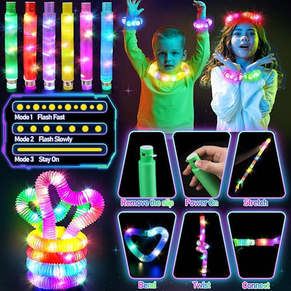 286PCS Glow in the Dark Party Supplies for Kids Adult, Light Up Party Favors with Light Up Glasses, Tubes, Hair Clips, Glow Sticks Bulk Party Pack DIY Glow Necklaces Bracelets Headband for Neon Party