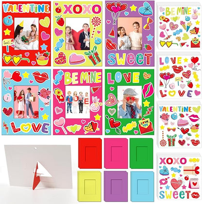 Qyeahkj 48 Sets Valentines Day Picture Frame Craft Kits with Easel Valentine 's Day Craft Arts for Kids with Heart Stickers Valentines DIY Photo Frame for Fun Home Class Kindergarten Party Activity