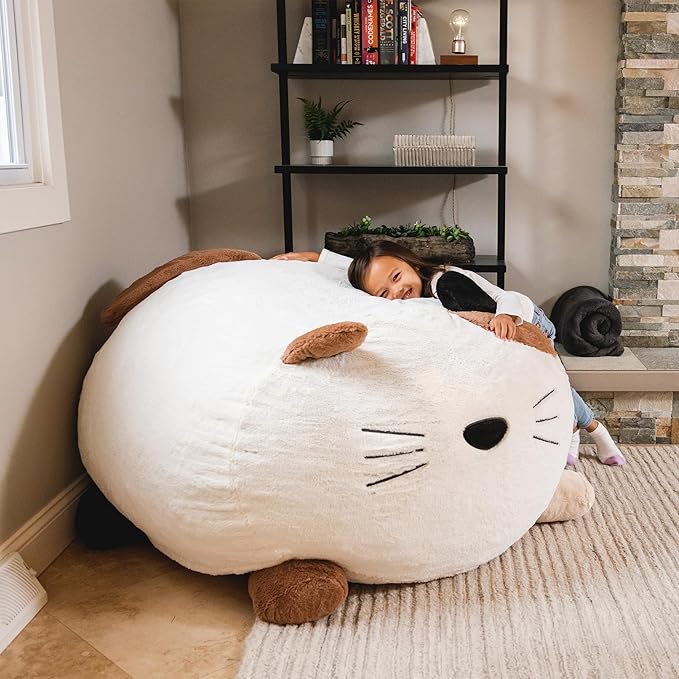 Big Joe Wild Things Foam Filled Animal Bean Bag Chair with Removable Cover, Francesca Feline Snugglepuff, Soft Faux Fur, 3 feet Big