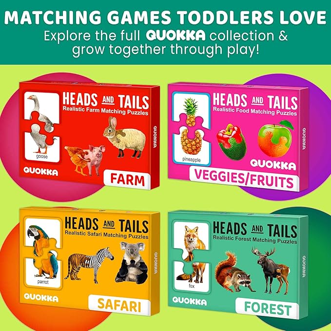 QUOKKA Toddler Puzzles Ages 2-4 – 100% Self-Correcting 16 Realistic Matching Farm Animals – Educational Toddler Puzzles Ages 1-3 with 32 Pieces - Memory Matching Games for 3-5 Years Old Boys and Girls