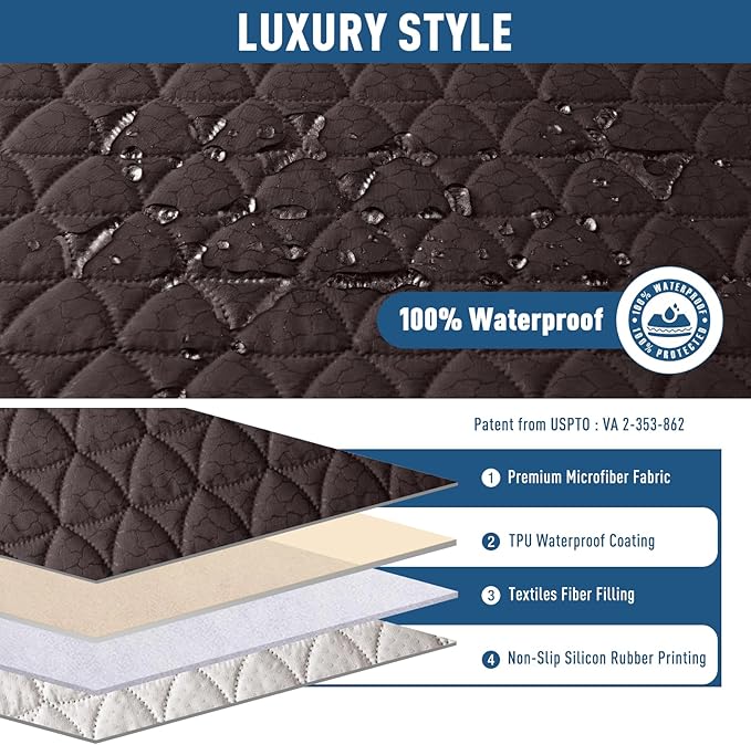 TAOCOCO 100% Waterproof Recliner Sofa Cover-Non Slip Split Couch Covers for Reclining Couches with Elastic Straps,Couch Covers for 3 Cushion Couch Sofa Pet Friendly(Chocolate, 3 Seater)