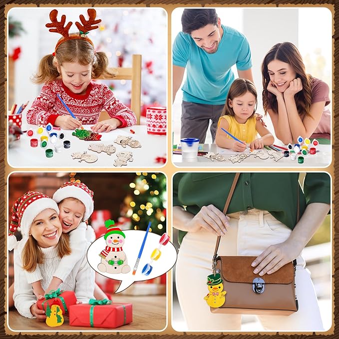 24 Pcs Winter Snowman Party Favors Wooden Painting Craft Kits Birthday Party Supplies with Organza Bag for Goodie Bags Fillers Adult Thank You Gifts