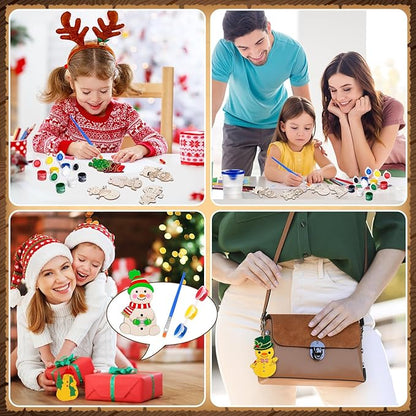 24 Pcs Winter Snowman Party Favors Wooden Painting Craft Kits Birthday Party Supplies with Organza Bag for Goodie Bags Fillers Adult Thank You Gifts
