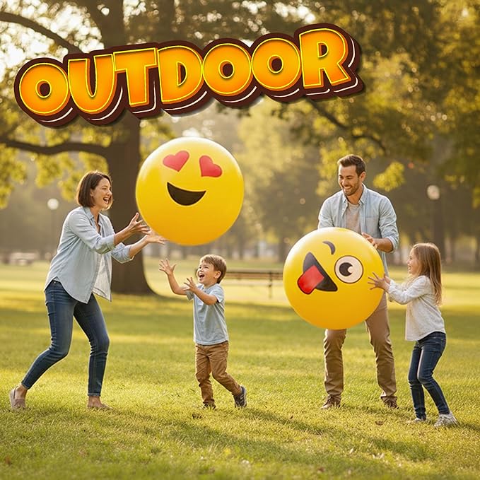 18-Inch Happy Face Playground Balls for Kids & Toddlers (2-Pack) - Jumbo Size Bouncy Balls w/Fun Smiley Designs - Lightweight Play Inflatable Kickballs for Boys & Girls