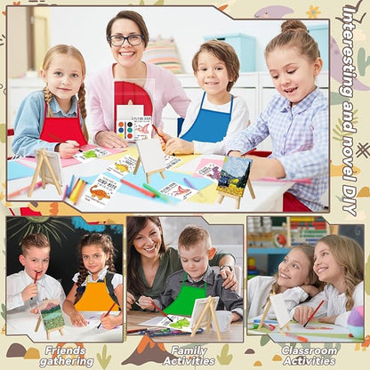 Gosodeny 24 Sets Valentines Watercolor Paint Set Painting Cards Painting Canvas Panel with Wooden Easel Watercolor Paint Painting Brush Kit Valentines Day Cards Packaging Bag Set Gifts