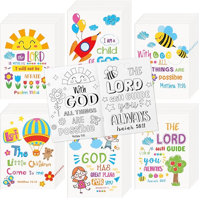 Dvbonike 48Pcs Religious Coloring Books - Bible Verses DIY Color-in Pages Booklet Bulk Drawing Holiday Christian Theme Activity Supplies for Sunday School Classroom Rewards Artwork Gift for Kids