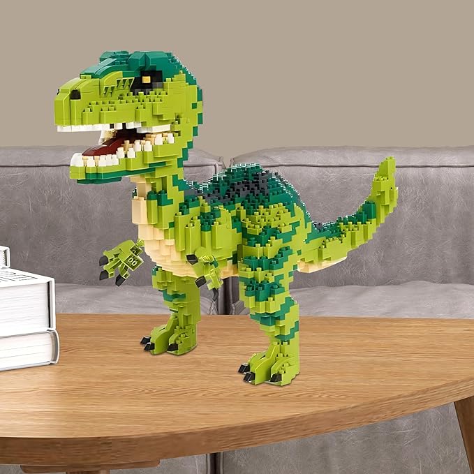 Dinosaur Tyrannosaurus Rex Building Blocks Velociraptor Model Decor Micro Mini Blocks Toy Birthday for Age 6+ Children Adults Teens 1457 Pieces