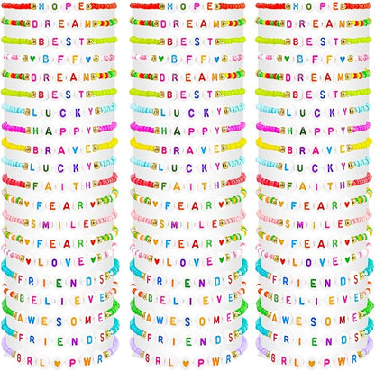60 pcs Colorful Kids Friendship Bracelet Sets, Stackable Elastic Cute Beaded Bracelets Princess Pretend Play Bracelet Preppy Bracelets Bulk Set for Women Gift