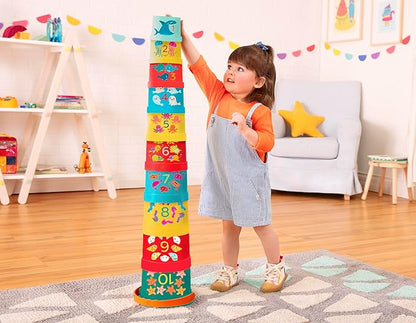 B. toys- Bazillion Buckets- Sort & Stack- 10 Stacking Cups – Numbered Nesting Cups – Bath & Backyard Toys – Educational Play Set for Toddlers, Kids – 18 Months +