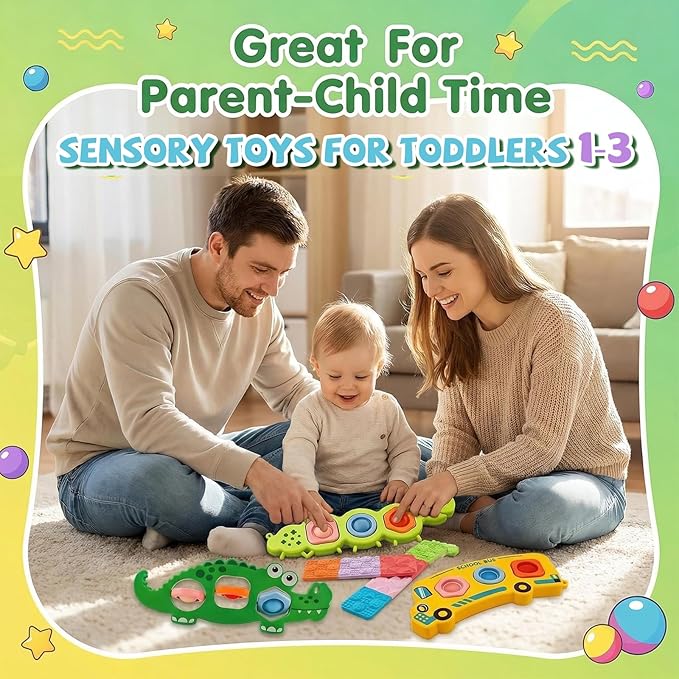 7 Pcs Fidget Popper Sensory Toys for Airplane Travel, Toddler Car Activities, Montessori Toys, Sensory Toys for Autistic Kids, Pop Fidget Toys for Toddlers 1-3 Years Old