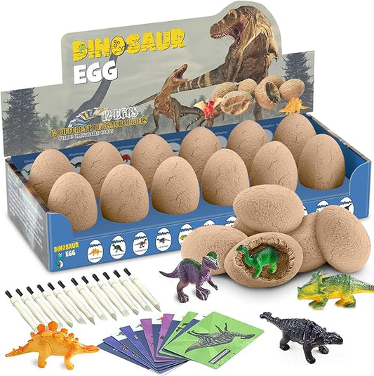 12 Unique Dinosaur Eggs, Dinosaur Eggs Excavation/Eggs with Toys for Kids 3-5 5-7 8-12, Dinosaur Fossil Eggs - Archaeology STEM Crafts Birthday for Boys & Girls