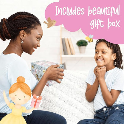 The Memory Building Co Unicorn Musical Jewelry Box Plays Classic Melody, Storage Organizer Music Box for Kids Ages 6-12, MDF Wood w/ 2 Fabric Lined Ring Bracelet Necklace Treasure Compartments
