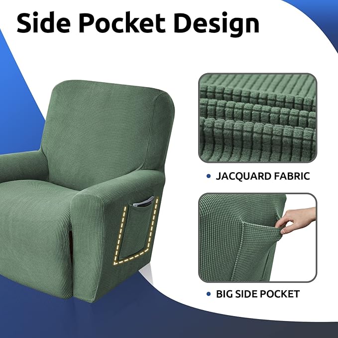 KEKUOU Recliner Chair Covers Lazy Boy Recliner Covers Stretch Couch Cover Slipcovers 1 Piece Furniture Protector with Elastic Bottom for Dog,Kids.(Recliner, Greyish Green)