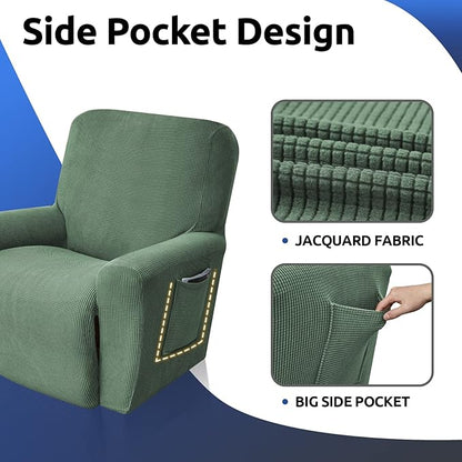 KEKUOU Recliner Chair Covers Lazy Boy Recliner Covers Stretch Couch Cover Slipcovers 1 Piece Furniture Protector with Elastic Bottom for Dog,Kids.(Recliner, Greyish Green)