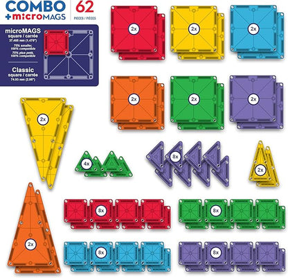 MAGNA-TILES Combo 62-Piece Magnetic Construction Set, The Original Magnetic Building Brand