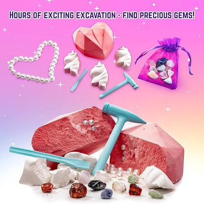GirlZone Unicorn Gemstones Discovery Dig Kit, 13 Gemstone Dig with Slime and Precious Gems, Gift-Ready DIY Bracelet Kit, STEM Craft for Kids Age 12-14, Perfect for Valentine Gifts