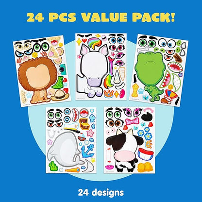 JOYIN 24PCS 9"x6" Make a face Stickers for Kids, Make Your Own Stickers, Mix and Match with Safaris Sea Farm and Dinosaur Animals, Party Favors Kids Crafts, Goodie Bags Stuffers
