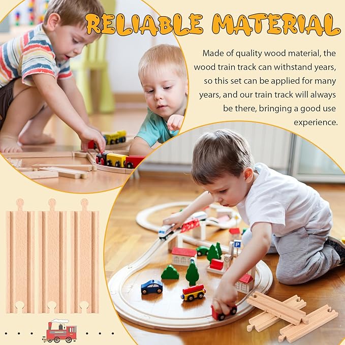 Liliful Pack of 16 Wooden Train Track Straight Pieces Male Male Female Female Train Track Expansion Pack Compatible with Most Railroad Sets, 6 Inch