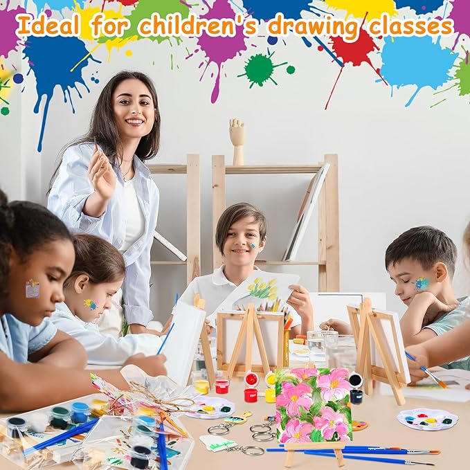 HyDren Paint Party Favors Include Mini Watercolor Paint Set Small Painting Canvas with Easel Palette Brush Paint Stickers Tattoo Sticker Keychain for Class Birthday Art Party(254 Pcs, Classic Style)