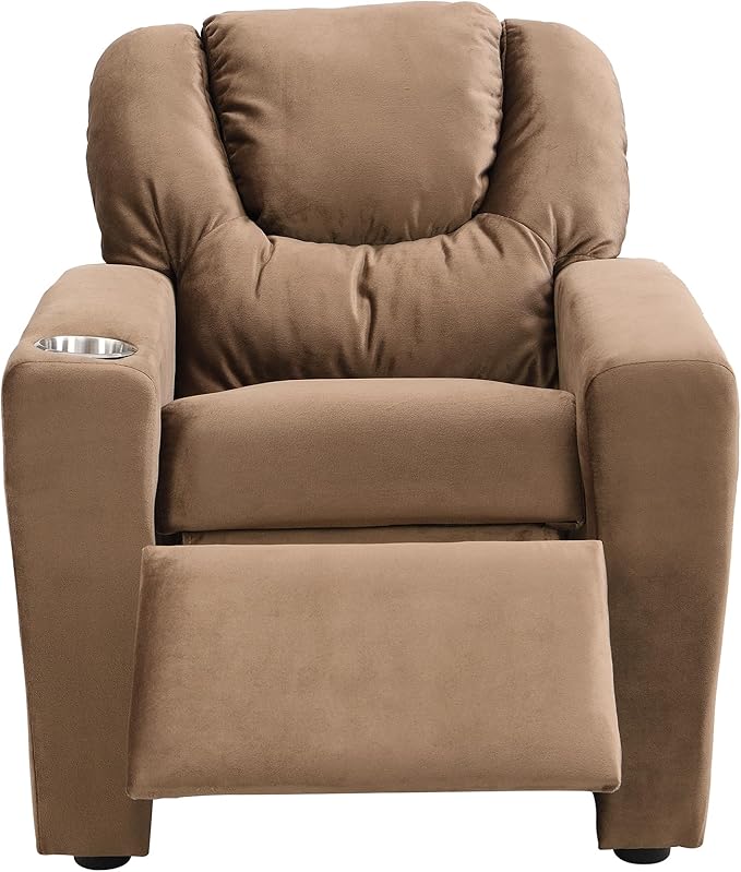21.3" Kids Recliner Chair,Toddler Armchair Upholstered Couch with Cup Holder, Backrest,Children Upholstered Seating Sofa w/Headrest and Footrest,for Child's Bedroom,Brown