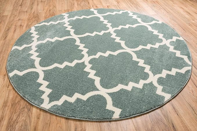 Well Woven Sydney LuLu's Lattice Light Blue Modern Geometric Trellis Area Rug 5'3" Round