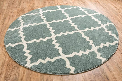 Well Woven Sydney LuLu's Lattice Light Blue Modern Geometric Trellis Area Rug 5'3" Round