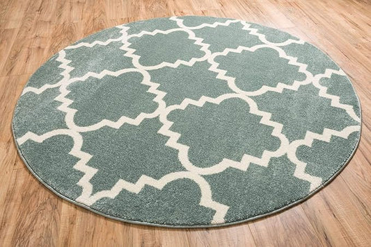 Well Woven Sydney LuLu's Lattice Light Blue Modern Geometric Trellis Area Rug 5'3" Round