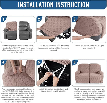 TAOCOCO Recliner Loveseat Cover, Stretch Jacquard Reclining Loveseat Cover Furniture Protector Sofa Slipcovers 2 Seat Recliner Covers with Elastic Bottom for Kids, Pets (Khaki)