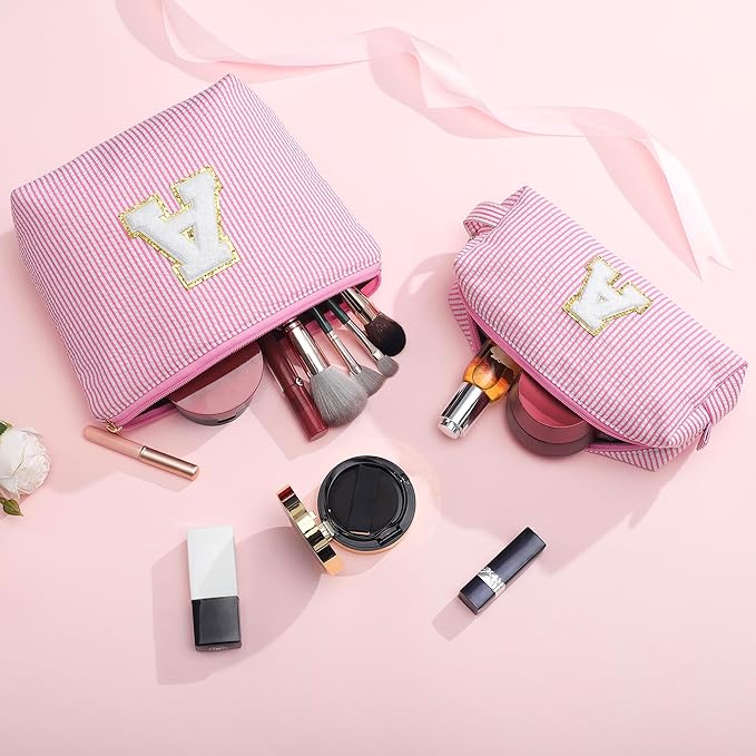 YOOLIFE Birthday Gifts for Kids Teen Girls Women | Initial Makeup Bag | Cosmetic Bag Travel Bags | 11 12 13 14 15 16 Years Old Girl Gift Teacher Graduation Gift Teen Girl Gifts Trendy Stuff Pink A
