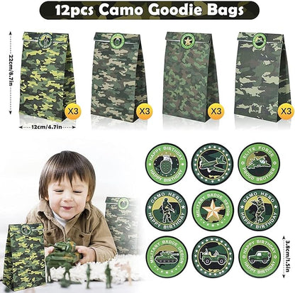 Golray Army Party Favors Camo Wristband Big Parachute Tanks Aircraft Keychain Army Men Soldier Figures Toys for Kids Boys Camouflage Military Camo Birthday Party Supplies Decoration Gift Bag Stuffers