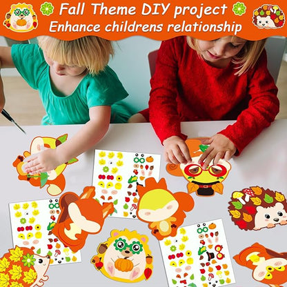 Qyeahkj 36 Sets Fall DIY Art Craft Kits Hedgehog Squirrel Ornaments Art Sets Fall Leaf Stickers Arts and Crafts Bulk for Kids Thanksgiving Classroom Activities Party Decorations
