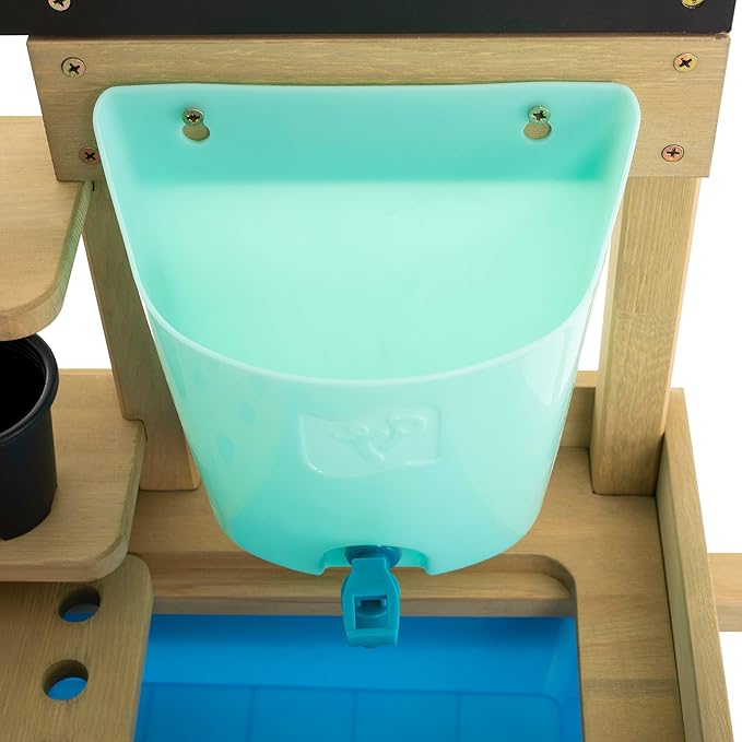 Kids Potting Bench, Outdoor Wooden Toy Toddler Gardening Table with Wheels, Sink & Faucet, Storage Shelves, Planting Pots, Durable, Weatherproof Backyard Playset for Kids Age 3+ Years