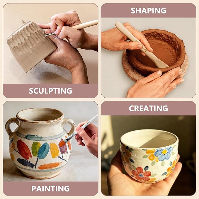 Pottery Starter Kit for Adults with Air Dry Clay – Complete Deluxe Home Sculpting & Making Set with Tools, 8 Paint Colors & Varnish - DIY Home Ceramics for Beginners, Date Night Activities Gifts