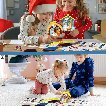 ReliThick 30 Sets Nativity Scene Craft Kit for Kids Nativity Crafts Stick Ornament Religious Crafts Kit Christian Christmas Tree Ornament Crafts with Rope for Kids Classroom Party Favors Supplies