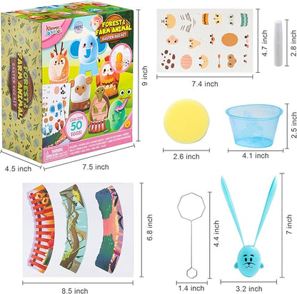 Klever Kits 53Pcs Easter Egg Decorating Kit, Easter Egg Dye Kit with Animal Decorated Papercuts, Face Stickers for Kids Easter Party Favor, Creativity Activity, Egg Hunt, Easter Party Decorations