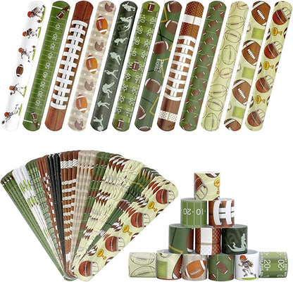 72PCS Football Slap Bracelets Wristband Football Party Favors, Football Birthday Rugby Match Party Supplies Kids Classroom Gifts, Sports Themed Bracelets for Kids and Adults, 12 Designs