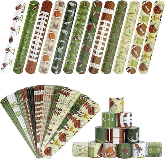 72PCS Football Slap Bracelets Wristband Football Party Favors, Football Birthday Rugby Match Party Supplies Kids Classroom Gifts, Sports Themed Bracelets for Kids and Adults, 12 Designs