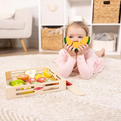 Melissa & Doug Cutting Fruit Set - Wooden Play Food Kitchen Accessory, Multi - Pretend Play Accessories, Wooden Cutting Fruit Toys For Toddlers And Kids Ages 3+