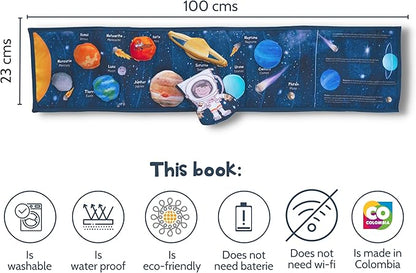 Solar System Cloth Book for 3 Year Old Toddler| Outer Space Fabric Book for Toddlers | Astronaut Plush Toy Included | Preschool and Early Learning | Carry on Travel Play and Learn Sensory Toys.