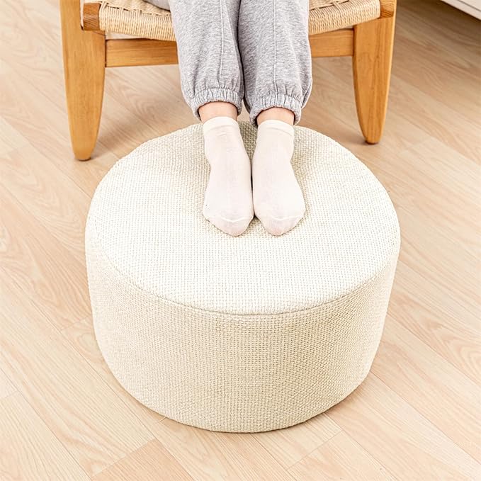 Pouf Ottoman Foot Rest Living Room Decor Floor Pouf Lightweight 20x12 Inches Modern Stuffed Poof Foot Stool Perfect Underdesk Foot Rest for Office (Cream)