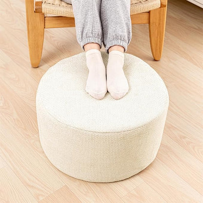 Pouf Ottoman Foot Rest Living Room Decor Floor Pouf Lightweight 20x12 Inches Modern Stuffed Poof Foot Stool Perfect Underdesk Foot Rest for Office (Cream)