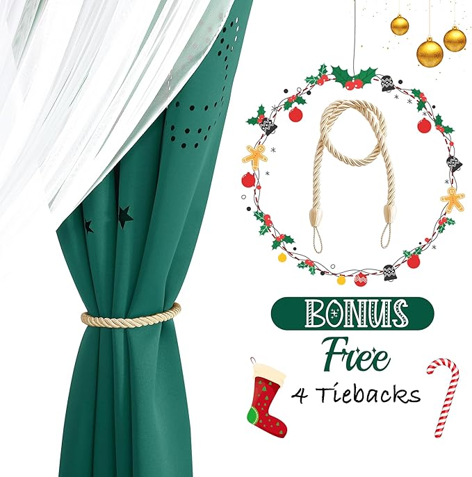 NICETOWN Double Layer Curtains - Hunter Green Curtains 84 inches Long with Sheer Overlay Nursery Panels for Bedroom/Living/Dining Room, Baby Kids, 52 W by 84 L, 2 Pieces