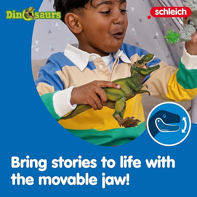 schleich DINOSAURS — Tyrannosaurus Rex, T-Rex Toy with Realistic Detail and Movable Jaw, Imagination-Inspiring Dinosaur Toys for Girls and Boys Ages 4+, Green, 11.2" x 5.6" x 3.8"