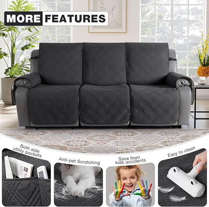 TAOCOCO 100% Waterproof Recliner Sofa Cover, Non Slip Split Couch Covers for Reclining Couches with Elastic Straps, Reclining Sofa Cover Furniture Protector for Kids Pets(3 Seater, Charcoal Gray)