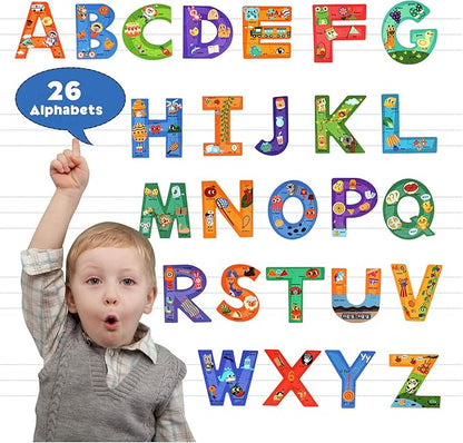 SYNARRY Wooden Alphabet Puzzles for Kids Ages 3-5, ABC Learning for Toddlers Ages 3+, Sight Words Letter Puzzles Montessori Toys Educational STEM for Preschool Boys Girls Kids Gifts